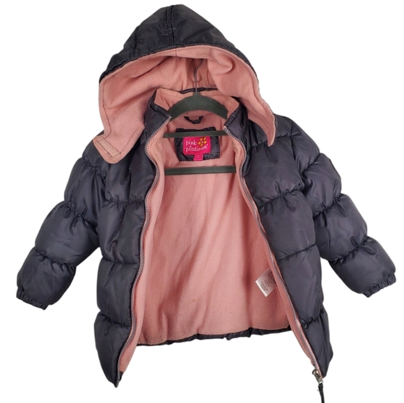 Girl's Pink Platinum Puffer Jacket with Hood - Gray and Pink. 4T - Picture 6 of 13